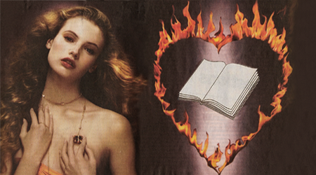 femme, cœur en flamme, livre, mélanographie, iconomoteur